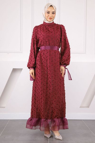 İmajButik Βραδινό φόρεμα με μανίκια με κορδόνια