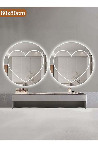 Taimi Set of 2 Irregular Mirrors Touch LED Backlight 3 Light Colors for Bathroom and Bedroom 80x80cm