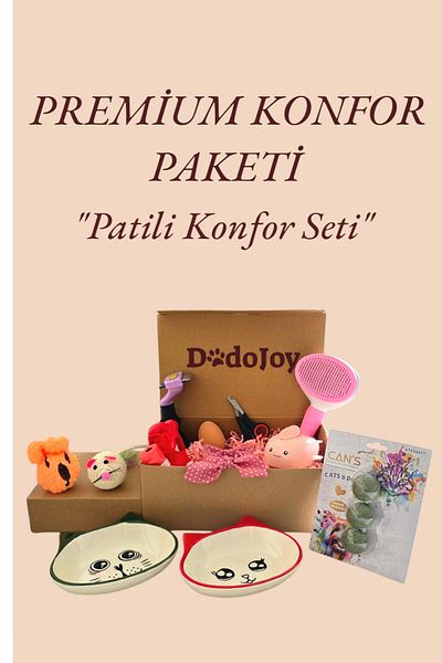 DodoJoy Premium Comfort Set Food Bowl Cat Set Bow Tie Collar Set Cat Comfort Set Toy Set
