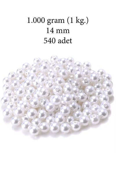 just cheap store 1,000 Grams (1 Kg.) 14mm White Color Plastic Pearl Beads Bag and Jewelry Making Bead (~540Pcs)