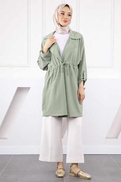 İmajButik Khaki Double Breasted Collar Shirred Jacket