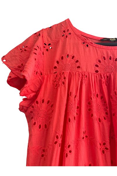 Labebe Round Neck Embroidery Embroidered Ruffled Sleeve Dress