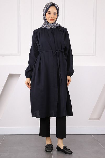 İmajButik Μπλε ναυτικό λινό χιτώνα με κορδόνι μέσης