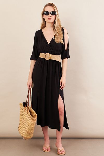 Cool & Sexy Women's Black Sleeve Window Midi Dress Mp500