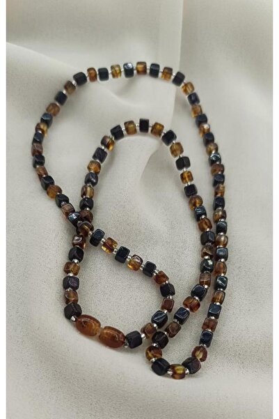 Necklace Amber Amber Natural Stone Cube Cut Mixed Color Adult Necklace