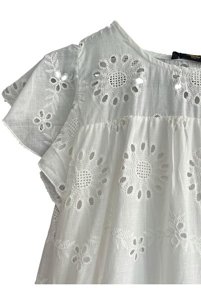 Labebe Round Neck Embroidery Embroidered Ruffled Sleeve Dress