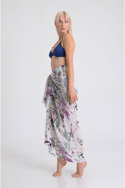DESENİX Pareo with Watercolor Flowers and Smudge Pattern - 100X145 cm - Silky Chiffon & Luxury Satin Fabric Option