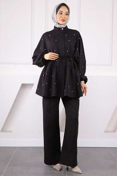 İmajButik Black Bat Sleeve Dumbbell Tunic Pants Suit