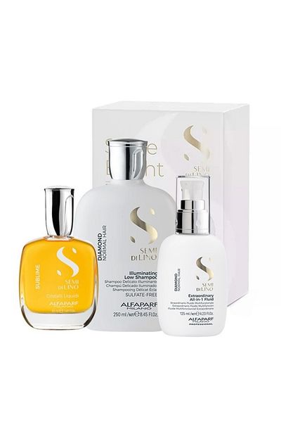 Alfaparf Milano Alfaparf Semi Di Lino Diamond Iluminating, Shampoo 250 ml + Shine Fluid 125 ml + Shine Oil, 50 ml