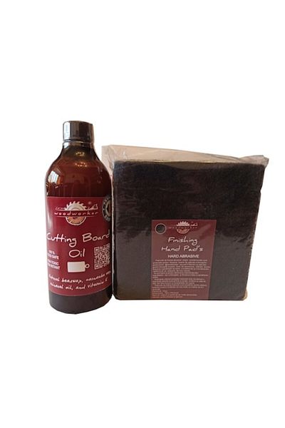 woodworker Kit intretinere, Prep’N Shine-Cutting Board Oil & Hand Pad’s Hard Abrasive, 500 ml