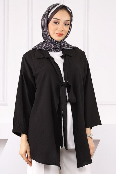 İmajButik Μαύρο Μπροστινό Δεμένο Εσωρούχο Κιμονό Σετ 2 τεμαχίων