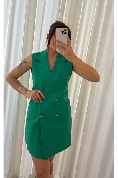 Daves Rochie jachetă fără mâneci din țesătură de in-verde