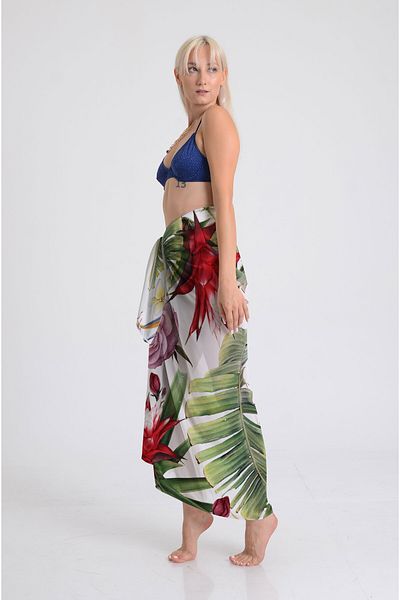DESENİX Tropical Leaves Patterned Pareo - 100X145 cm - Silky Chiffon & Luxury Satin Fabric Option