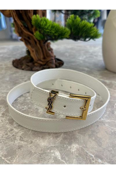 MELTEM TUĞAN Gold Written Square Belt White