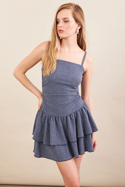 Cool & Sexy Women's Indigo Ruffle Mini Dress Mod7593