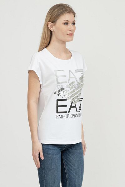 EA7 Sequin Detailed Stretchy Cotton T-Shirt