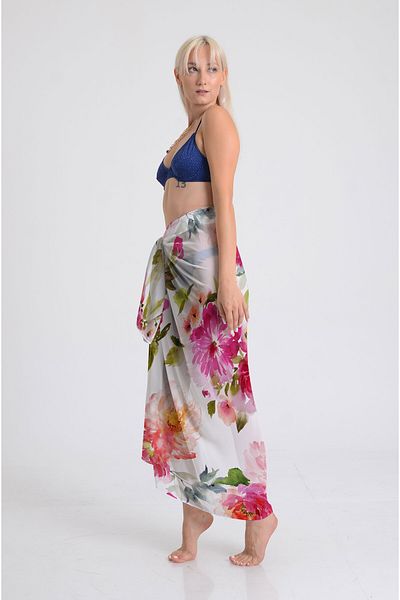 DESENİX Watercolor Floral Pattern Pareo - 100X145 cm - Silky Chiffon & Luxury Satin Fabric Option - Beach Dress