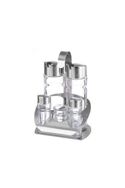 HENDI Oliviera solida / Set condimente 5 piese, Hendi, suport inox, recipiente sticla pt sare, piper, sco