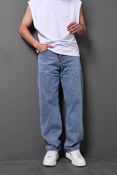 Slatra Men's Blue Tint Cotton Baggy Trousers