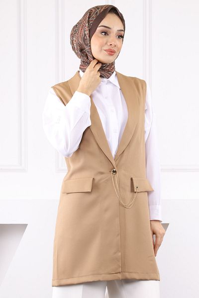 İmajButik Γιλέκο με διπλή αλυσίδα Dark Mink