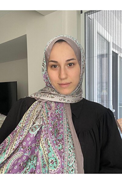 LuvenSara شال حرير هندي D.2 - بنفسجي/أخضر