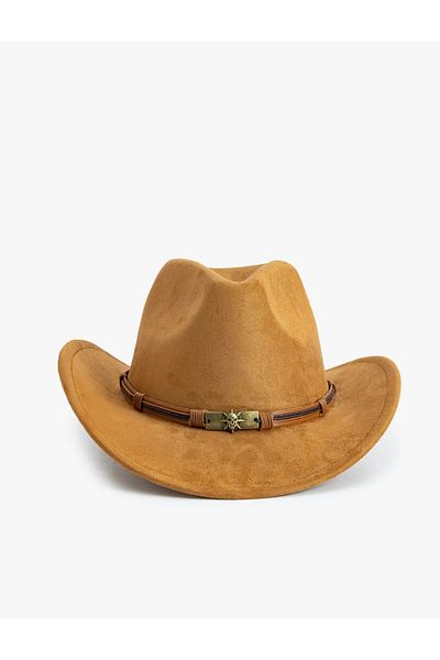 Namaste Vintage Tan Color Suede Cowboy Hat with Skull Accessory Detail