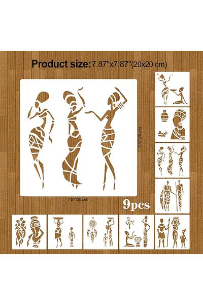 OEM Set 9 șabloane Tribale Africane dimensiune 200x200 mm grosime 0,5mm Maxrom model MXSP7385