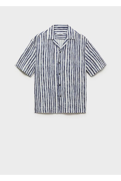 MANGO Man Kısa kollu çizgili pamuklu gömlek