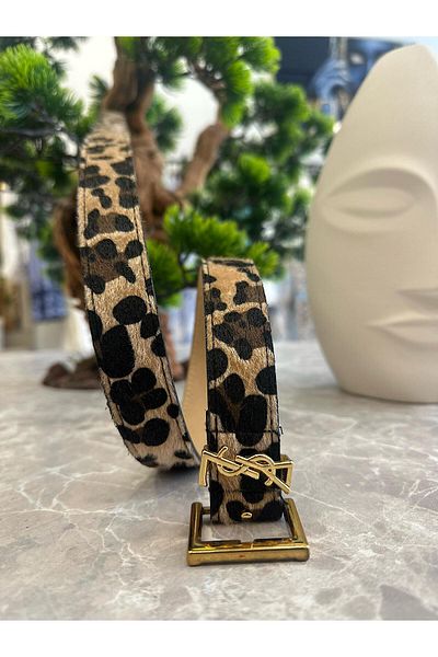 MELTEM TUĞAN Gold Written Square Belt Leopard