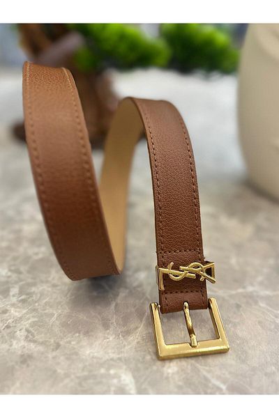 MELTEM TUĞAN Gold Written Square Belt Brown