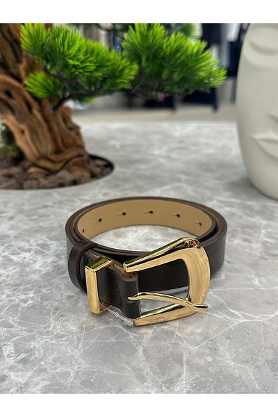 MELTEM TUĞAN Gold Imported Buckle Belt Brown
