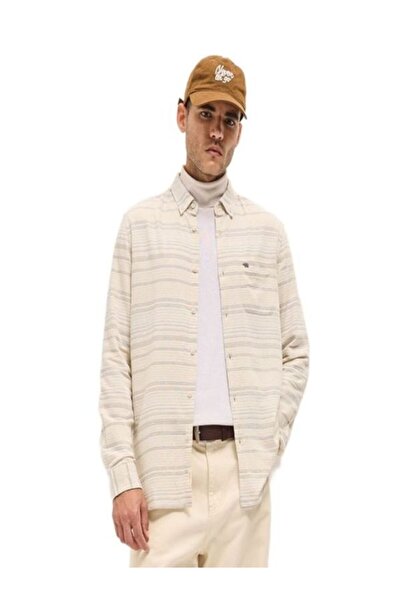 The Bear House قميص رجالي أبيض مخطط أفقيًا بقصة ضيقة مناسب لكل المناسبات