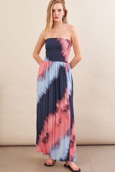 Cool & Sexy Rochie lungă pliată fără bretele Indigo-Powder pentru femei MSİ100