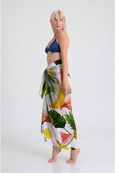 DESENİX Flamingo and Tropical Fruitspattern Pareo - 100X145 cm - Silky Chiffon & Luxury Satin Fabric Option