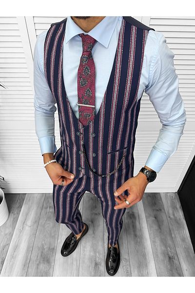 dehaine Men's suit, pants plus vest, navy blue, B5519
