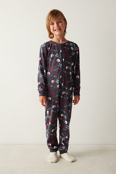 Penti Boy's Anime Patterned Anthracite Overalls