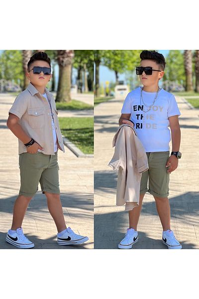 Uslukids 3-Piece Set with T-Shirt, Short Sleeve Jacket and Shorts
