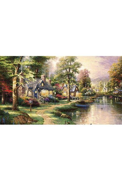 ve Tablou Canvas, Peisaj, Padure, lac, orasul ideal 2, 80 x 50 cm, Multicolor