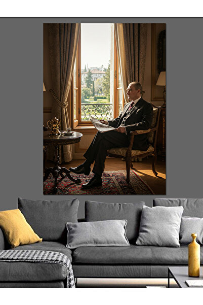 KanvasSepeti Mustafa Kemal Atatürk Ve Gazete Yağlı boya Dokulu Yüksek kalitel...