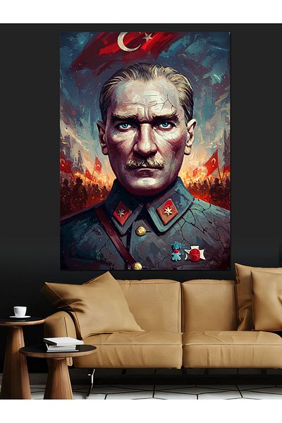 Tablomega Mustafa Kemal Atatürk Portrait Decorative Canvas - Mdf Wooden Painting