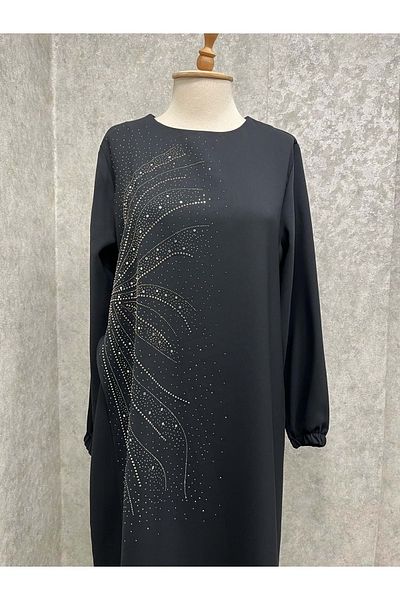 QETEN 25Y2332 Suit Tunic Trousers with Stones on the Front Long Black