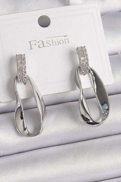 Clariss Brass Silver Color Zircon Stone Dangle Women's Earrings