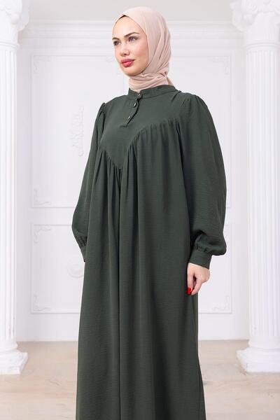 hafsamina Eva Hijab Φόρεμα με κουμπί μπροστά Χακί HM2757