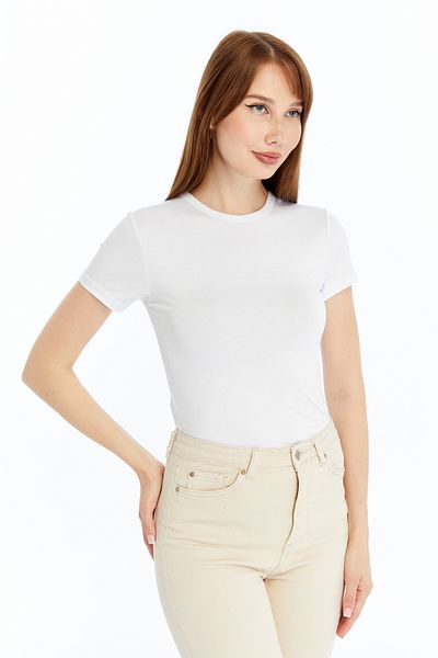 LAENT Women's White Round Neck Short Sleeve Blouse