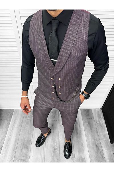 dehaine Men's suit, pants plus vest, burgundy, B5725