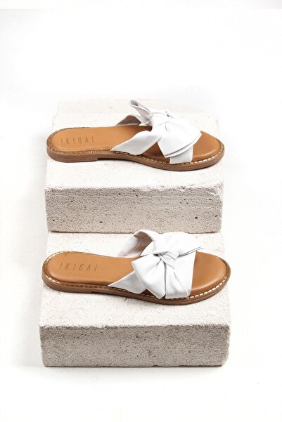 Deriderim Λευκή Γνήσια Δερμάτινη Σόλα Καφέ Μαλακό Γνήσιο Δέρμα Γυναικείες καλοκαιρινές παντόφλες