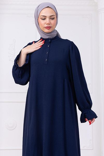 hafsamina Eva Hijab Φόρεμα με Λαστιχένια Μανίκια Navy Blue HM2758