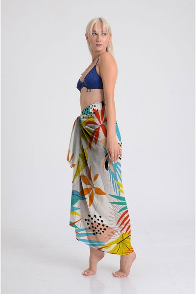 DESENİX Tropical Garden Pattern Pareo - 100X145 cm - Silky Chiffon & Luxury Satin Fabric Option - Beach Dress
