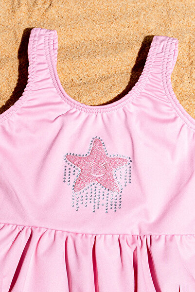 Beniizle Star Detailed Skirted Girl's Swimsuit