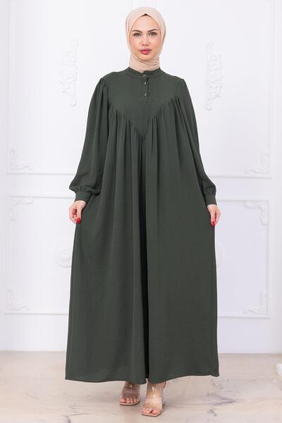 hafsamina Eva Hijab Φόρεμα με κουμπί μπροστά Χακί HM2757